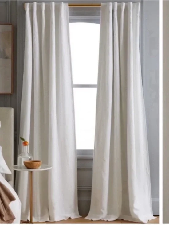 QUINCE Set Of 2 48x84 European Linen True Blackout Curtains Cream 9363