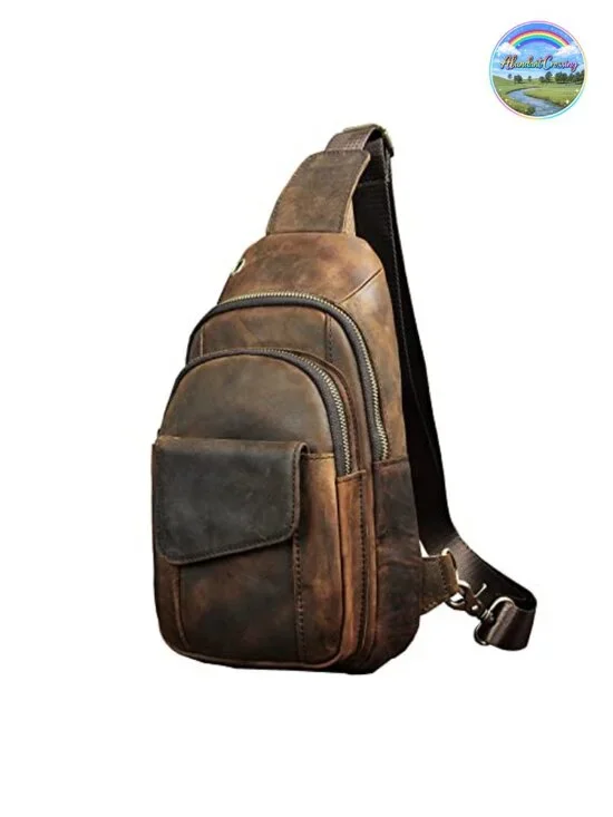 Genuine Leather Sling Bag Crossbody Chest Backpack for Men Travel Hiking Outdoor