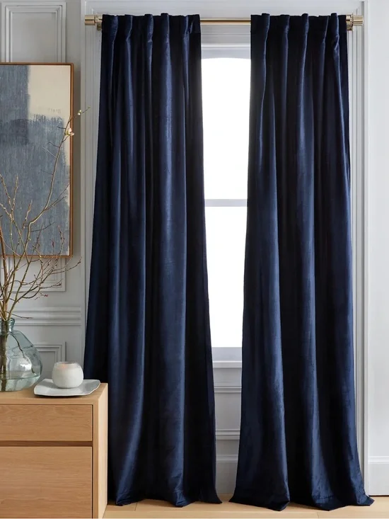 NWOT QUINCE 1 48x108 Luster Velvet Curtain Navy 9346