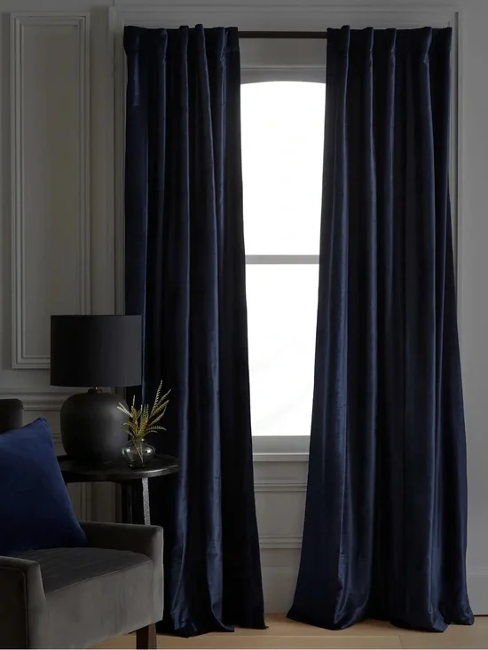 QUINCE 1 48x84 Luster Velvet True Blackout Curtain Navy 9344