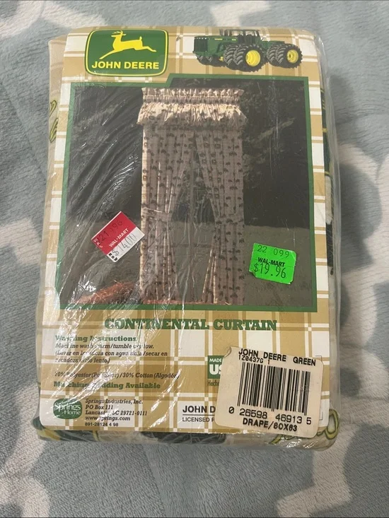 BRAND NEW John Deere Plaid Draped Curtain Panel - Green & Tan