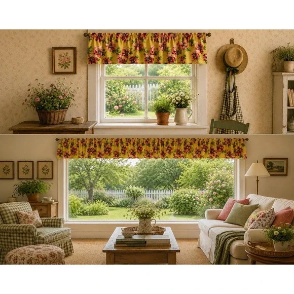 Ralph Lauren Chelsea Valance Custom Set Yellow Floral Poppy 14x166 14x82 2pc