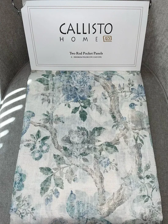 1-NWT CALLISTO HOME LINEN BLEND FLORAL  CURTAINS SET OF 2 PANELS SIZE 38”x 96”