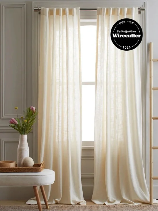NWT QUINCE Set Of 2 48x96 Cotton Sheer Curtains Ivory 9316