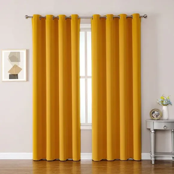Set of 2 Curtain Panels, 52W x 72L, Room Darkening Curtains (Mustard Yellow)