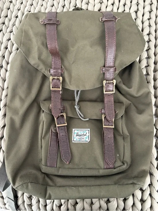 Herschel Supply Company Olive Green Backpack with Brown Straps