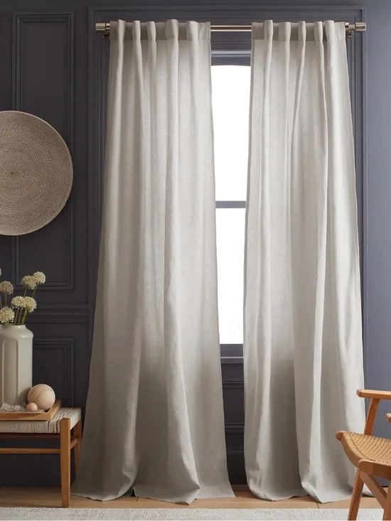 QUINCE Set Of 2 48x84 Heavyweight European Linen Curtains Cloud 9218