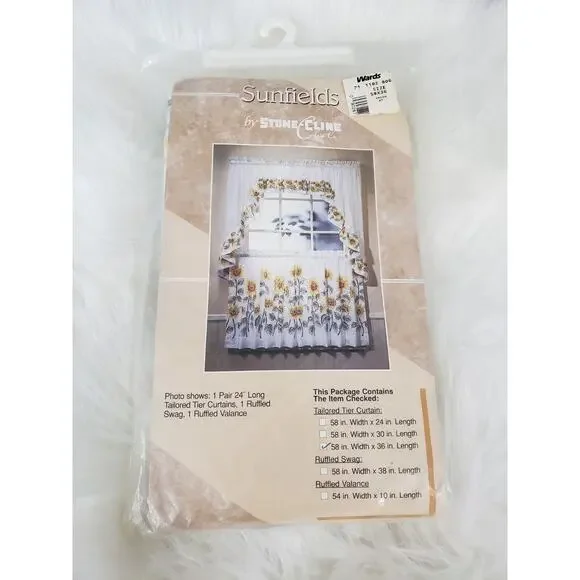 NEW Vintage Valance Tier Curtain Sunflower‎ Country Set Floral Cottagecore