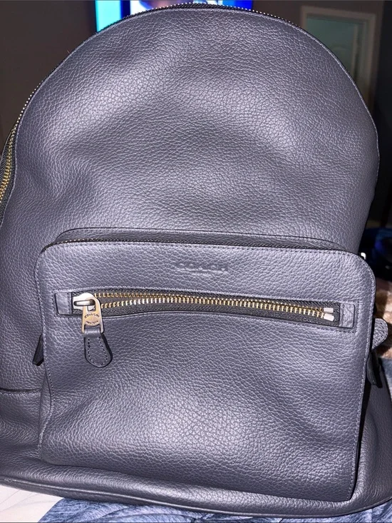 Coach Men's Backpack in Dark Gray with Gold Hardware