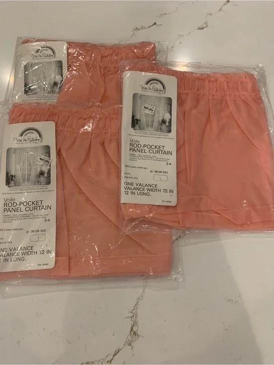Diane von Furstenberg  Curtains Rod Pocket Panels 72”x12 Coral Sand NEW Set Of 3