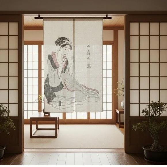 Japanese Noren Curtain Ukiyo-e Woman Kimono Doorway Tapestry‎ Made in Japan New