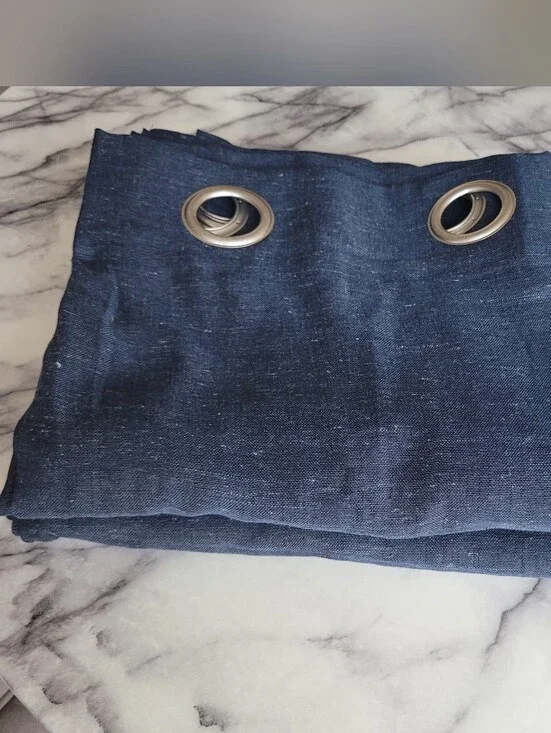 Archaeo Navy Linen Blend Grommet Curtain Panels Set of 2 52x63