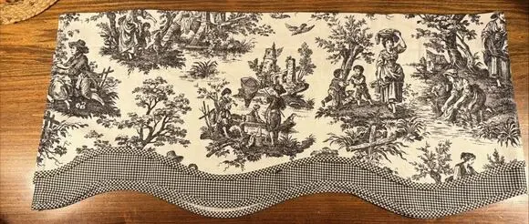 Waverly French Country Life Black Ivory Toile Pattern Scalloped Valance 76