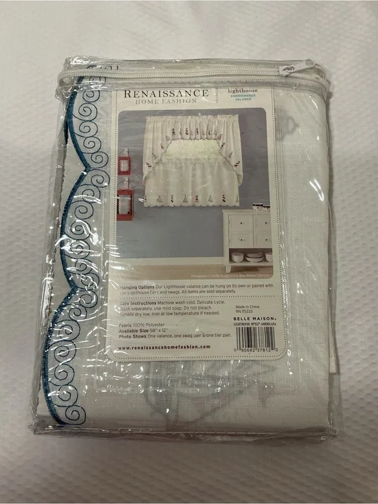Renaissance Home Fashion White Lighthouse Embroidered Valance