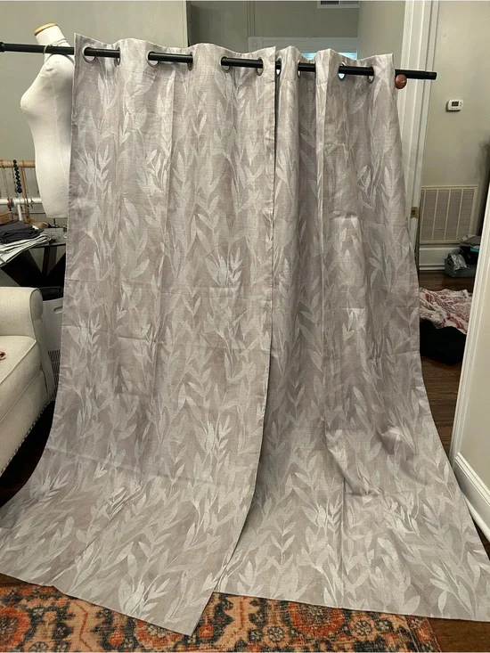 Home Accents Light Tan Leaf-Pattern Grommet Curtains - Brand: