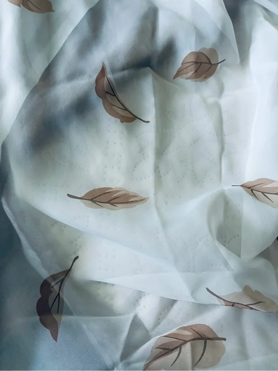 Martha Stewart Sheer Curtain scarf with Tan Leaf Print