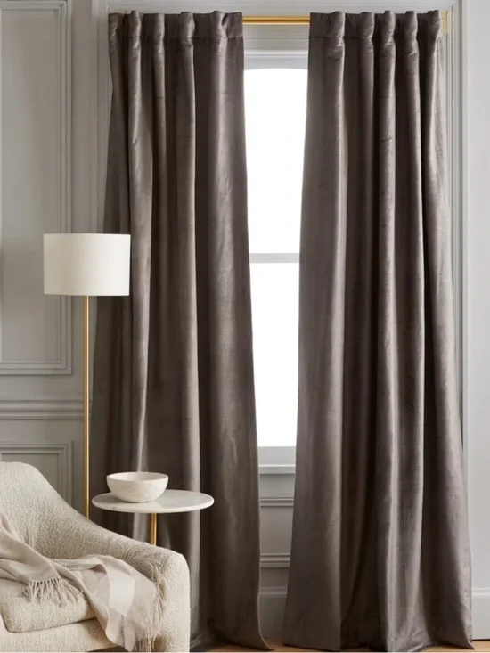 NWT QUINCE Set Of 2 48x96 Cotton Velvet True Blackout Curtains Slate 9240