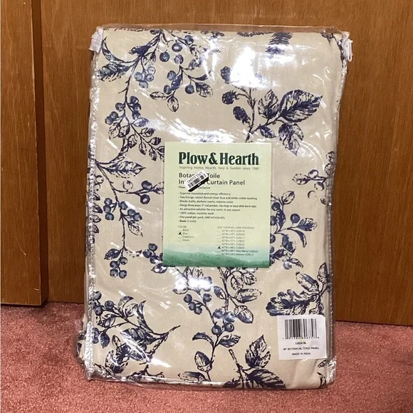 Plow & Hearth Botanical Toile Insulated Double-Lined Panel, 42 W x 96 L - Blue