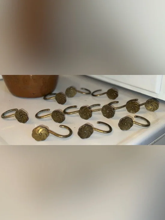 Antique Brass or Bronze Floral Curtain Hooks Set of 12