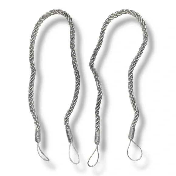 Elegant Silver Curtain Drapes Rope Tiebacks One Set BoHo Luxury Home