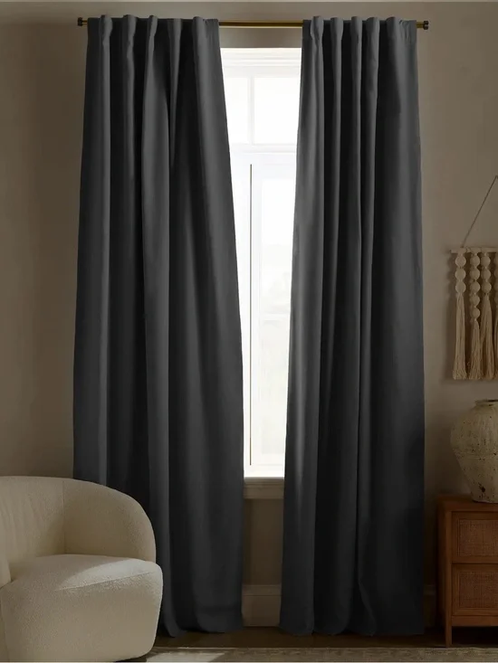 NWT QUINCE Set Of 2 48x84 European Linen True Blackout Curtains Grey 9175