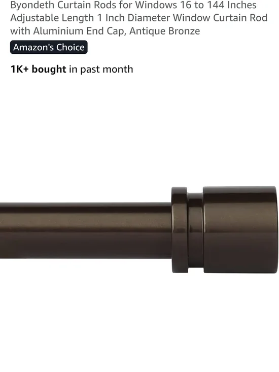 Antique Bronze Curtain Rod with Cylinder Finial
