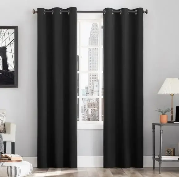 No 918 Lichtenberg Solid Black Sun Zero Curtain Panel NEW