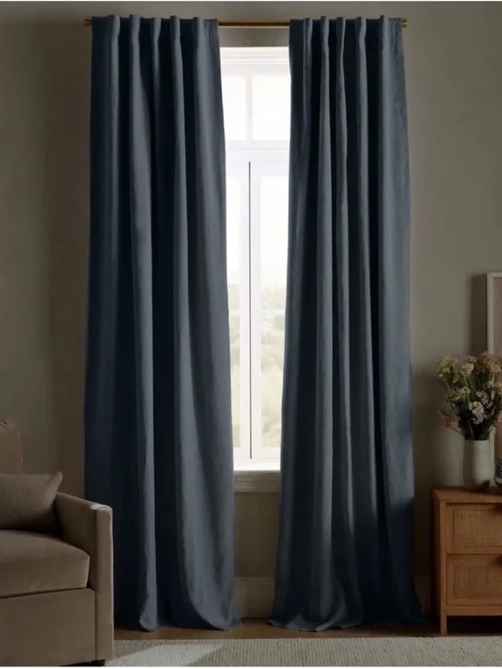NWT QUINCE European Linen True Blackout Curtains Chambray 9119
