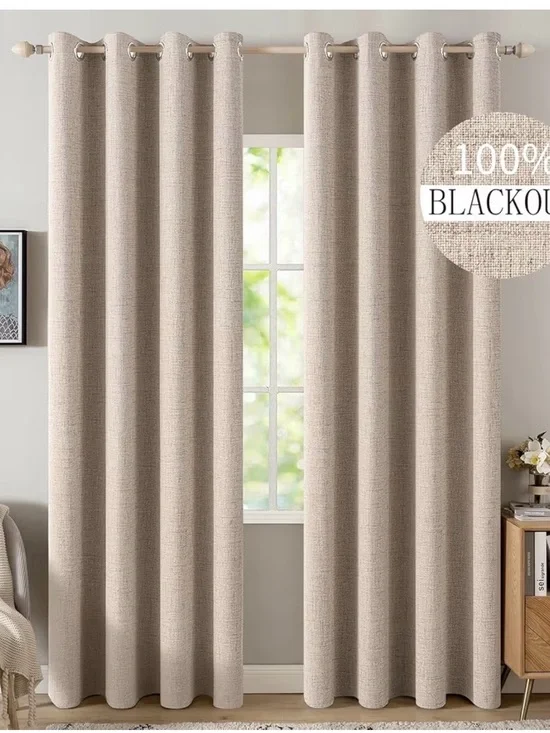 Home Accents 100% Blackout Grommet Curtain Panels in Neutral Beige - 2 panels