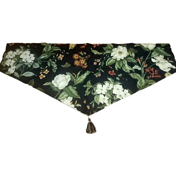 Williamsburg Triangle Valance Tassel Magnolia Dark Floral Gothic Fairy 50x22