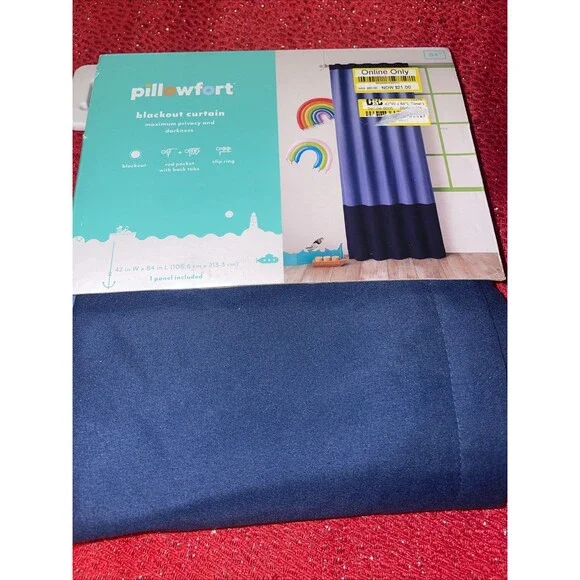 Pillowfort Navy Blue Black 99.9% Blackout Curtain 1 Panel 42in W x 84in L NEW