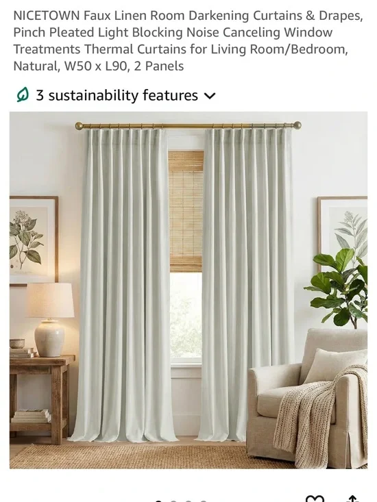 Natural Faux Linen Room Darkening Curtains - 2 Panels