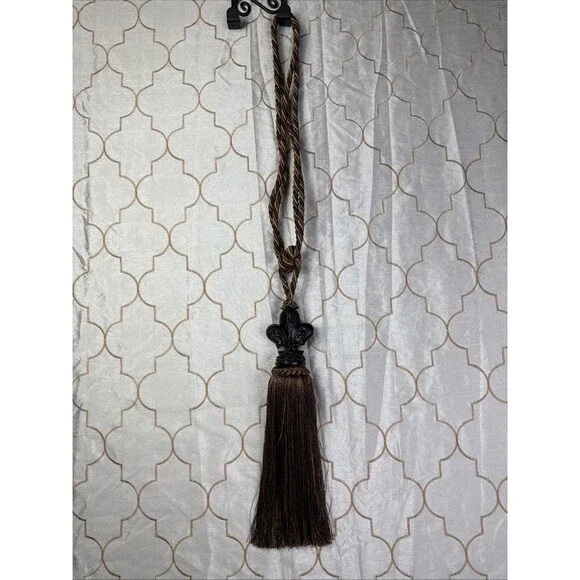 Curtain Tie Back Faux Wood Resin Center Rayon 9”Fringe
