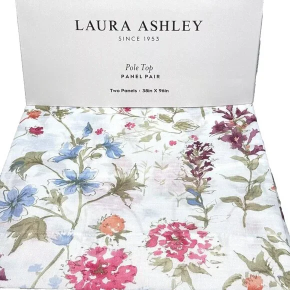 Laura Ashley Wild Meadow Sienna 6 Window Curtain Panel Set Floral Garden 38x96