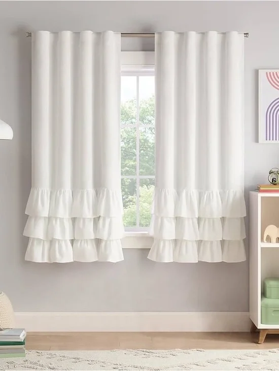 Eclipse Blackout Curtain, Tiered Ruffle Kids Curtain, 63” by 40” ONE CURTAIN