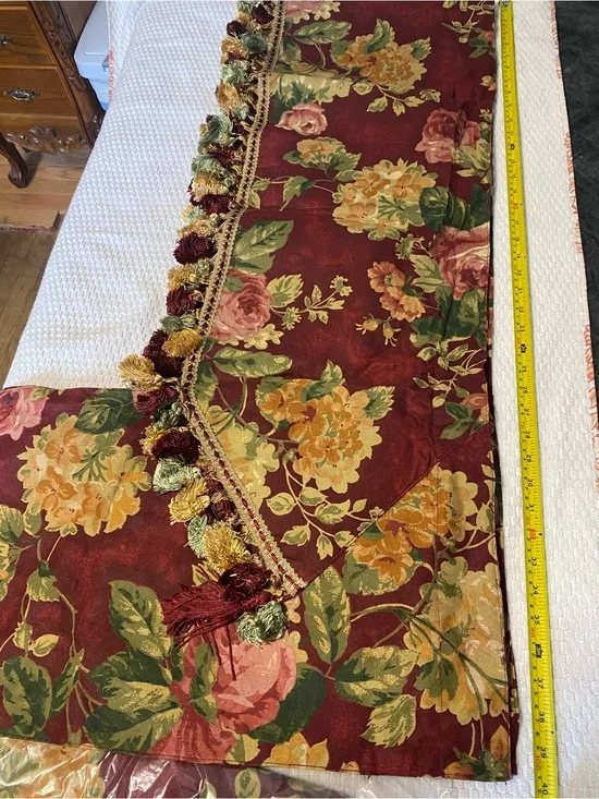 Vintage Burgundy Floral Tassel Valance, one window