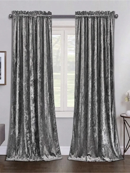 Gray Velvet Curtain Panels - Elegant Window Drapery