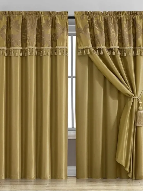 Elegant Tassel Top Valance and Drapery Panel Set in Gold