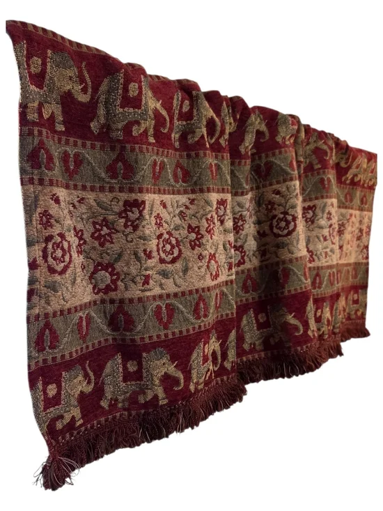 Elegant Elephant & Floral Jacquard Curtain Panel - Burgundy