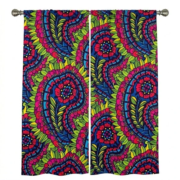 Ambesonne Paisley Floral Window Curtains 2 Panel Set 56x63 Multi-Color