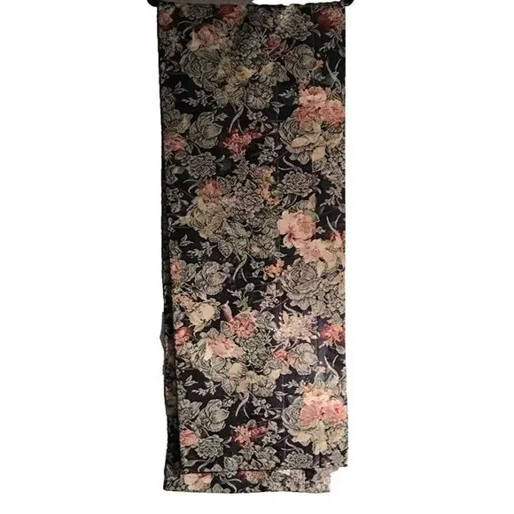Vintage Shabby Chic Floral Window Scarf Valance 82x15 Navy Pink Rose Cottagecore