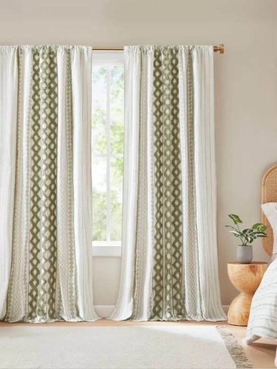 INK+IVY Imani Cotton Printed Curtain Panel Chenille Stripe 50x108