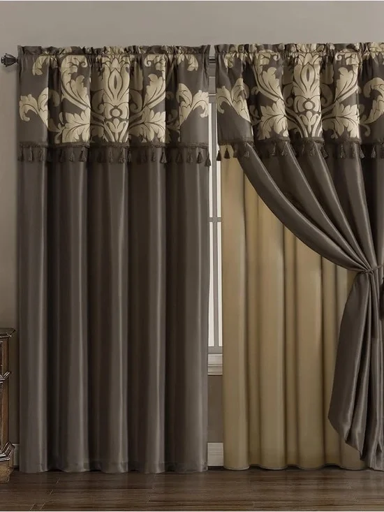 Elegant Two-Tone Tassel Valance Curtain Panel in Brown and Beige