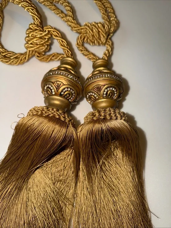 Gold Drapery Tassel Tieback Pair - Elegant Decorative Curtain Ties
