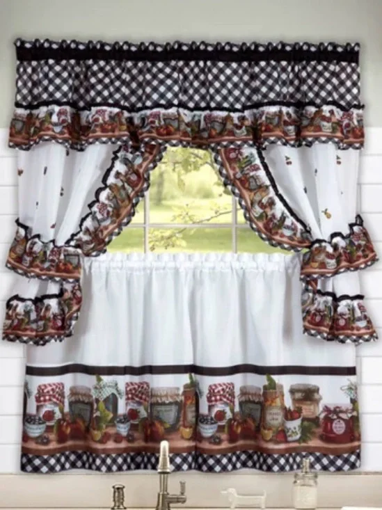 Country flair - Mason Jars 5-pc. Swag Tier Cottage Kitchen Curtain set