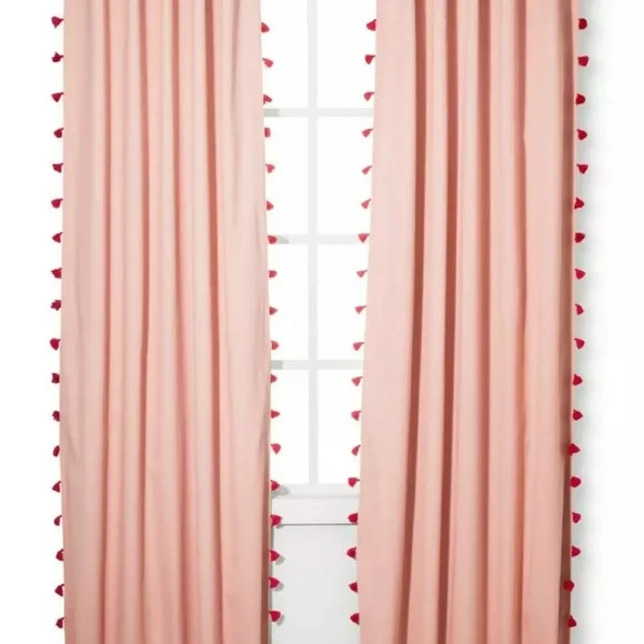 Pillowfort Curtains Pair Pink With Tassels 95” x 42” Light Blocking New