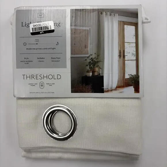 Threshold Light Filtering Curtain White Modern Slub - One Panel 54