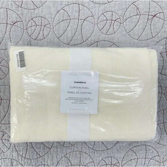 NEW Crate‎ & Barrel European Flax Ivory Curtain Panel 52x84