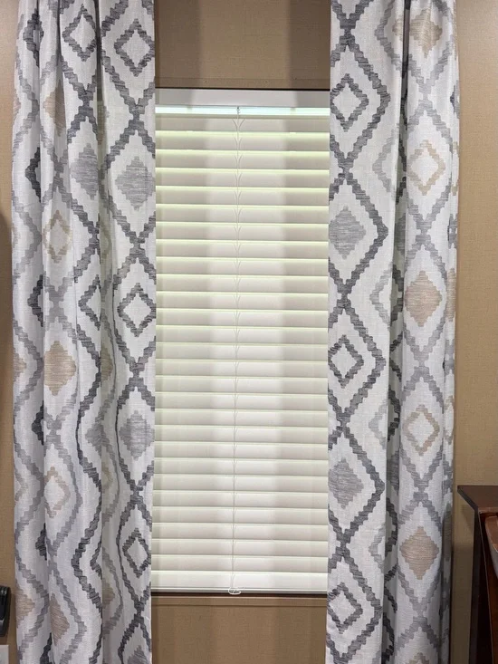 Geometric Pattern Window Curtains - Neutral Gray and Beige. 3 sets of 2.
