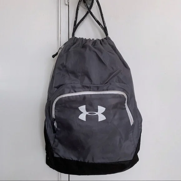 Gray White Under Armour Drawstring Bag Gym Workout Backpack Daypack School Y2K